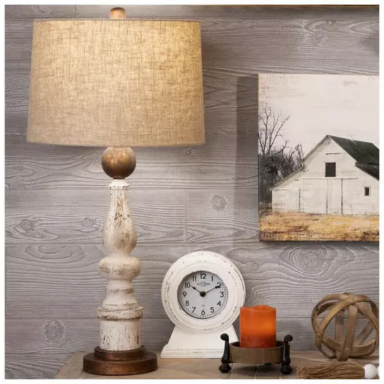 Cream & Brown Vintage Farmhouse Finial Table Lamp